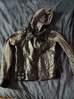Half faux leather half sweater jacket